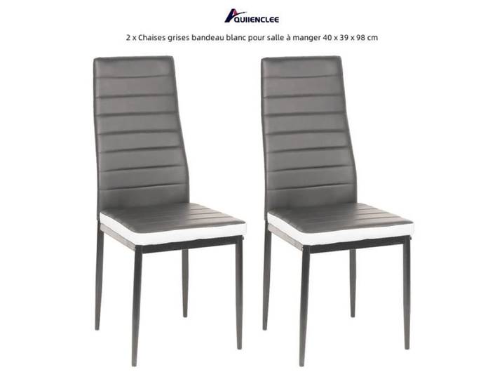 QUIIENCLEE 2 x Chaises grises bandeau blanc pour salle à manger 40 x 39 x 98 cm