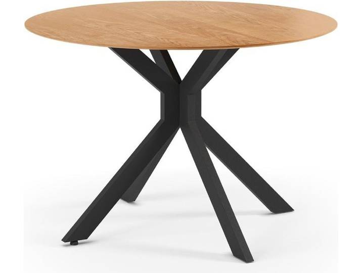 CALICOSY - Mesa redonda plegable decorada en roble y metal D110 cm - NELLY