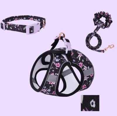 Inspire Picks Cute Small Dog Harness & Leash Set Soft Adjustable Puppy Vest With Cat Collar Accessories purple 3 piece Set m