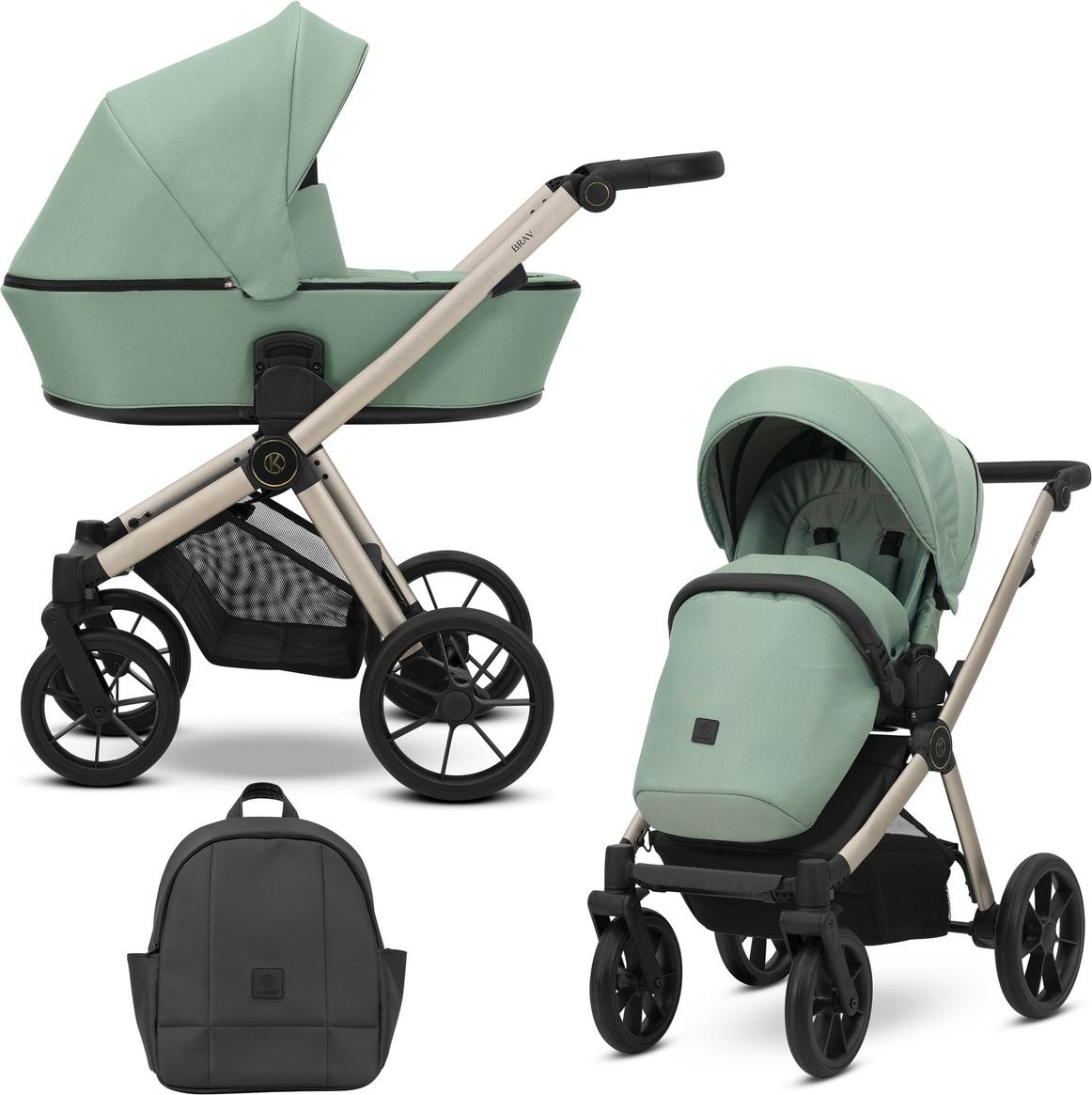Kinderwagen Kunert Brav 2in1 - Champagnerfarbene Rahmen - Farbe: Mintgrün
