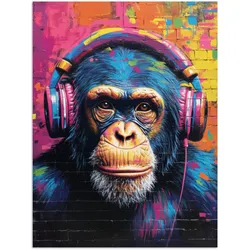 POSTER Graffiti - Schimpanse - Straßenkunst - Kopfhörer - Affe Wandbilder 30x40 cm