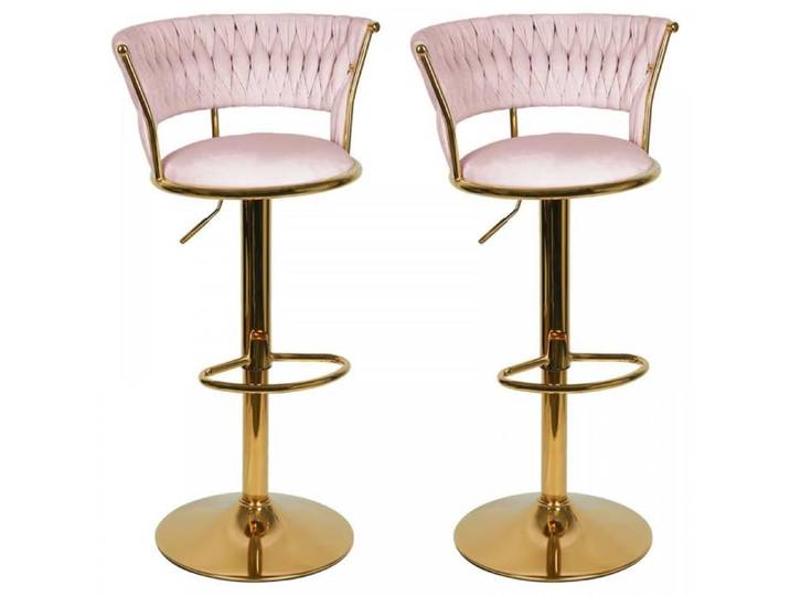 B.LIVEM Lot de 2 Tabouret Bar Chaise Haute Bar avec Pieds Réglable Chaise de Bar Velours avec Dossier et Repose-Pieds Rose