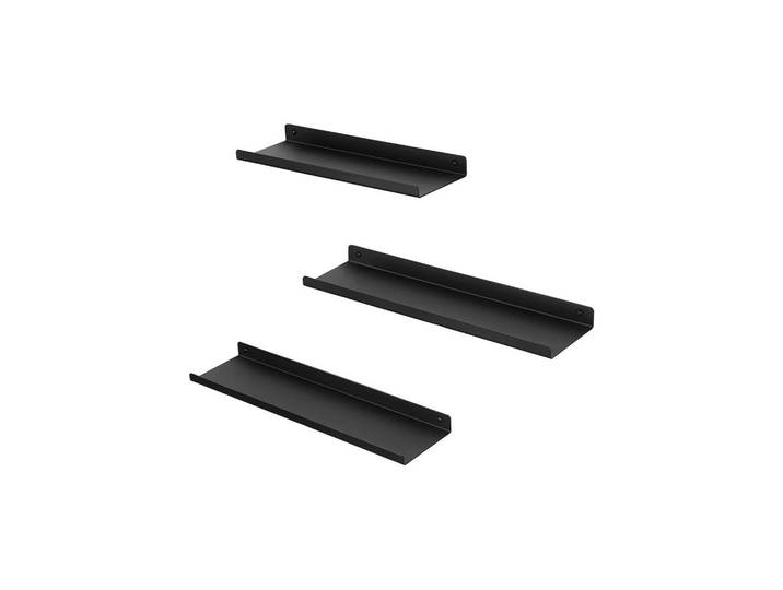 Hansiro Wandregal Schweberegal 3Er-Set, Schwarz, Metall, 9x3x30 cm, Wohnzimmer, Regal, Wandregal