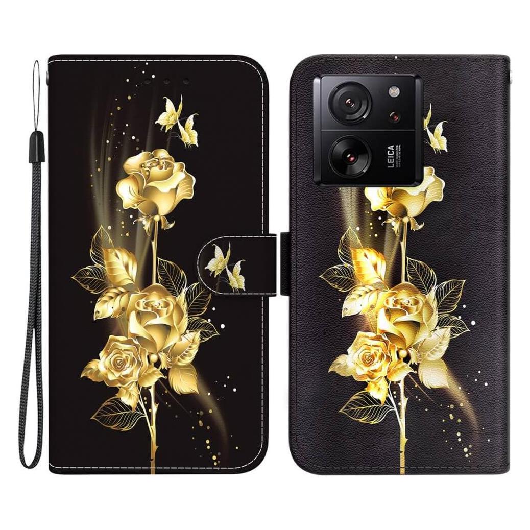 Cover-Discount Xiaomi 13T / 13T Pro - Leder Etui Hülle goldige Rose (Xiaomi 13T, Xiaomi 13T Pro) (660164059A)