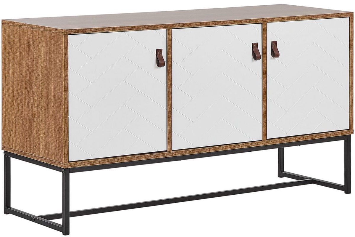 Beliani Nueva Sideboard - Lichte houtkleur en wit met zwart metalen onderstel
