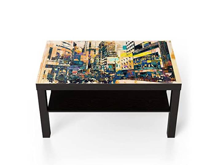 DEQORI Glastisch schwarz groß 90x50 cm Motiv Moderne Stadtansicht ausgefallener Beistelltisch aus Glas Hochglanz Couchtisch fürs Wohnzimmer moderner Couch Tisch mit Design