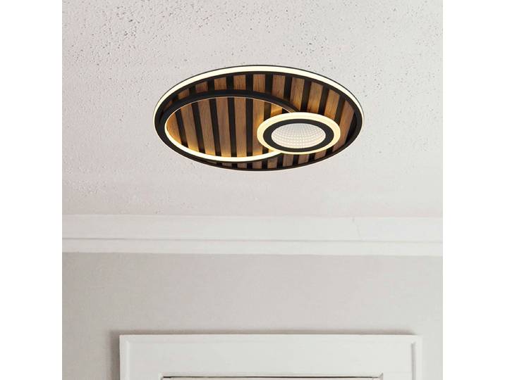 LED-Deckenleuchte Woody Typ C Ø 50cm Schwarz/Braun Kunststoffart: Acrylglas Material: Holzwerkstoff, Metall, Kunststoff Metallart: Eisen