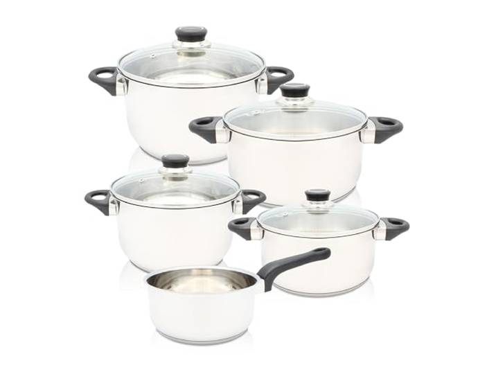 Krüger Edelstahl Topfset Apollo 5-teilig Töpfe mit Glasdeckel & Stieltopf