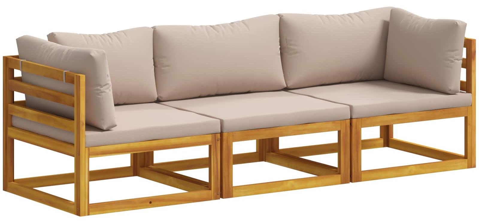 Sofa-Set 3 stk. Natur Massivholz Akazie
