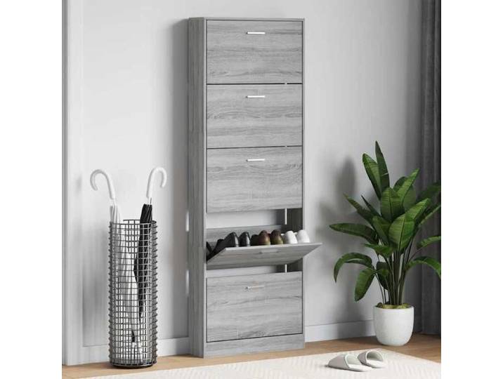 Gris Armoire à chaussures Sonoma gris 59x17x169 cm Bois d'ingénierie - Casier à chaussures H5379