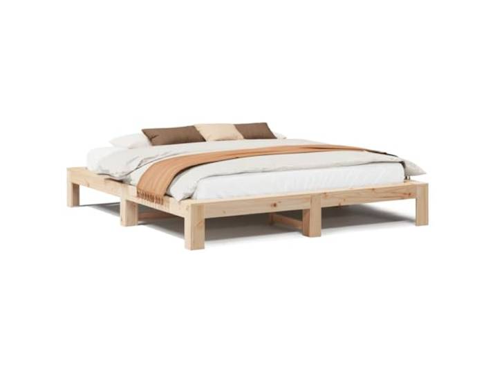 PUGYNBK Bettgestell aus massivem Kiefernholz, 200 x 200 cm Lattenrost inklusive, stabile Füße, optimaler Halt, Landhausstil für Schlafzimmer