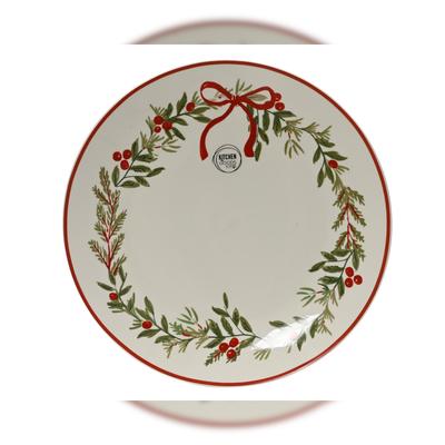 Christmas Decorations 1 Teller 27cm Porzellan - Speiseteller Tannenzweigen Beeren Schleife Weihnachtsgeschirr Weihnachtsteller Geschirr Weihnachten Küchengeschirr Essteller