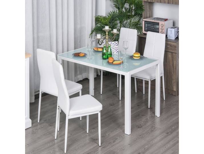 HOMCOM Ensemble Table et Chaises 4 Pers Verre Blanc Maison