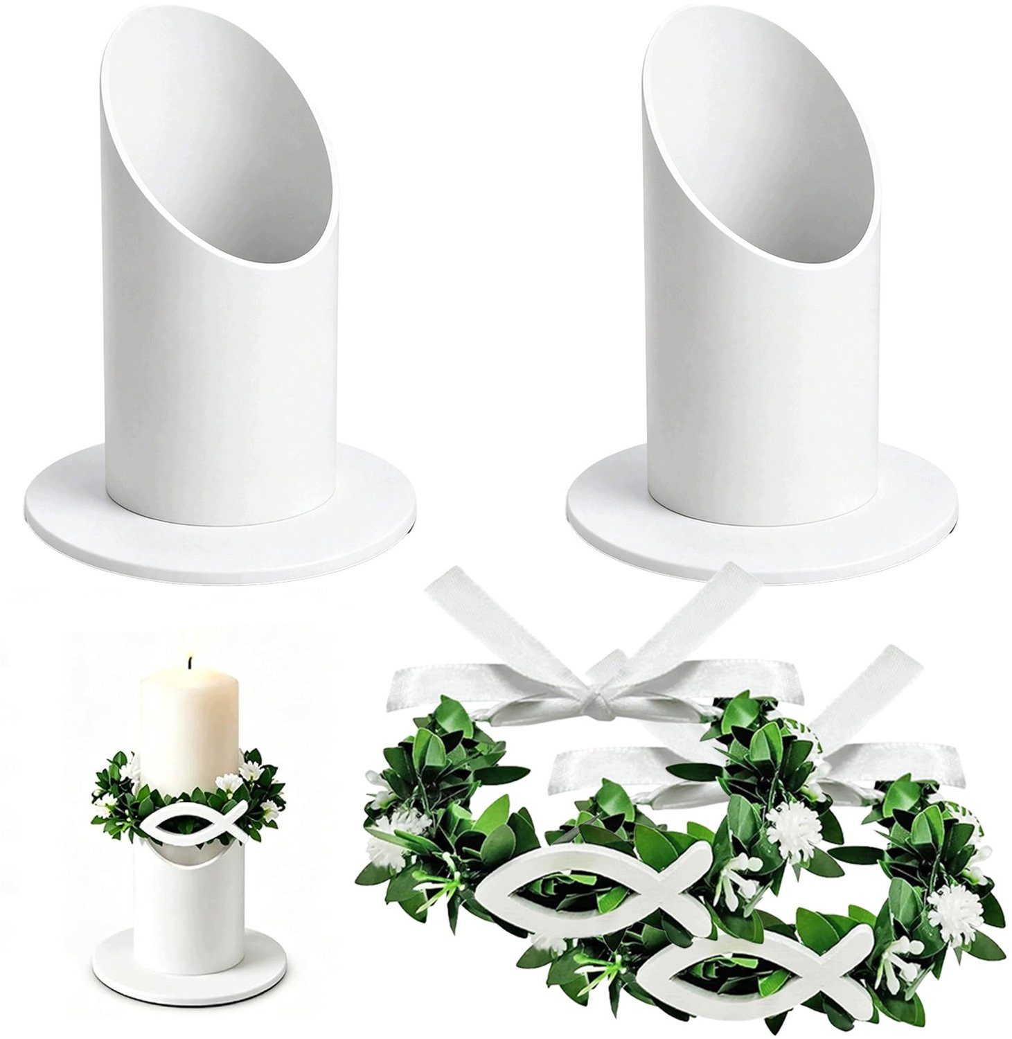 Decoratieve Vintage Kaarsenhouder Set - Wit (2 stuks)