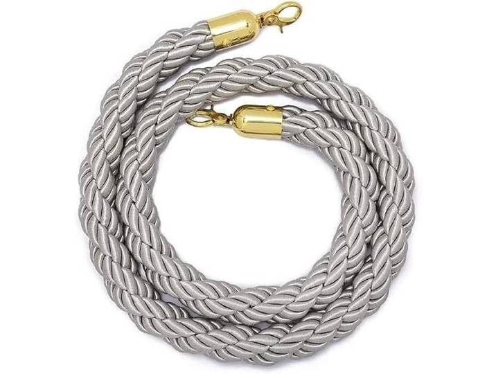 Silberne Absperrseile mit goldfarbenen Haken, 1er-, 2er- oder 4er-Set 32-mm-Leitkordeln in 10 festen Längen für Hotels, Theater, Museen, Restaurants, Hochzeiten und geordnete VIP-Bereiche