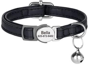 Uplift Essentials Customized Personalized ID Safety Cat Collar With Engraved Nameplate 048 Black
