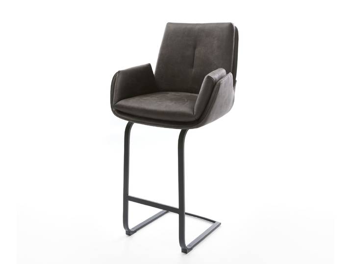 Barstuhl Clea-Flex Mikrofaser Anthrazit Vintage Freischwinger Flach Metall Schwarz, Barstühle