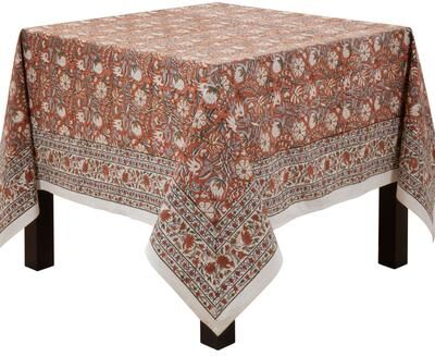 Saro Lifestyle Rustic Botanical Tablecloth - Vintage Floral Block Print Tablecloth for Farmhouse Dining & Entertaining
