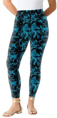 Plus Size Women's Plus Size Essential Stretch Ankle Length Pull-On Legging by Roaman's in Teal Paint Stroke (Size 2X) Activewear Workout Yoga Pants