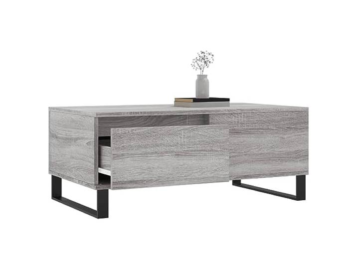 KTHLBRH Couchtisch Sonoma Grau 90 x 50 x 36,5 cm Holz mehrschichtig Mit Schublade, Metallbeinen, große, robuste Tischplatte, pflegeleicht, moderner Stil