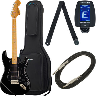 Squier CV 70s Strat HSS MN BLK Bundle Schwarz