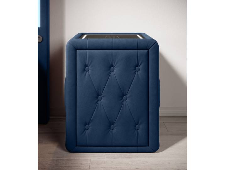 Designer Nachttisch Josy Charge in Samt - Blau - Luxusbetten24