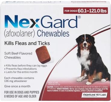 Credelio Nexgard Chewables For Extra Large Dogs 60.1-120 Lbs (Red) 136mg 6 Chews