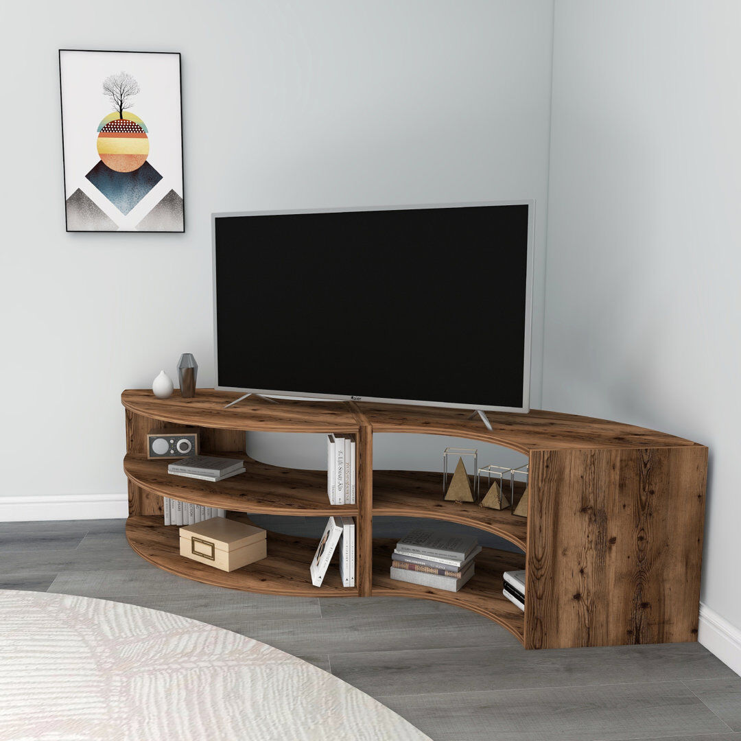 Union Rustic 177cm Modular Corner TV Stand with 4 Curved Open Shelves for TVs up to 78" Light Walnut 78"