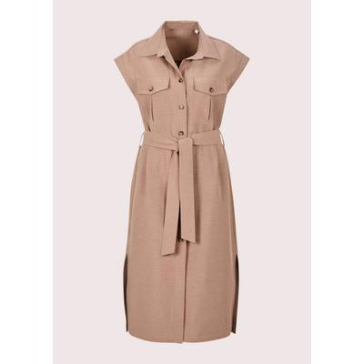 Sommerkleid MADELEINE "Hemdblusenkleid Sommerkleid mit Bindeband", Damen, Gr. 44, N-Gr, braun (tabakbraun), Obermaterial: 81% Lyocell CLY. 13% Baumwolle CO. 6% Leinen LI., Modern, tailliert, Kleider Sommerkleid, Hemdblusenkleid mit Bindeband,...