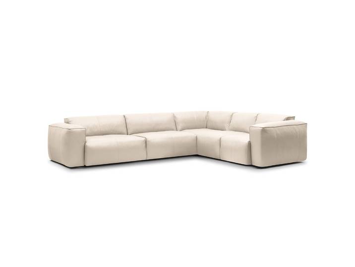 Ecksofa mit Rundecke Grau/Hellgrau Echtleder Neka 325 x 71 x 260cm Ecke davorstehend rechts Modern