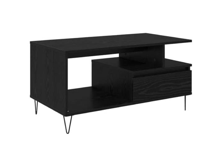 IBUQDDV Couchtisch Schwarz Eichen-Optik 90 x 49 x 45 cm Holzwerkstoff Schwarz,Eichen-Optik,90 x 49 x 45 cm,Holzwerkstoff,Stahlbeine,Brett-Regale,Wohnzimmer,minimalistisch