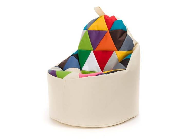 Pouf Fauteuil Patchwork Poire Extérieur Relax Tissu Imperméable Chambre Enfant Confort Mélange/Crème 70x70x75cm