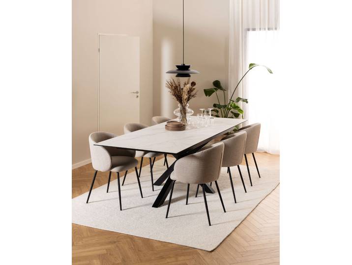 Esstisch ACTONA GROUP Heaven,Tischplatte aus Keramik, ausziehbar - robust & pflegeleicht , schwarz (schwarz, weiß), B:240cm H:76cm T:100cm, Tische, Esstisch, Kratzfest, wasserabweisend, Sitzplatz für 4-8 Personen, B: 200/240 cm