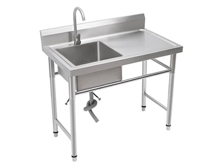 Küchenspüle Edelstahl Küche, Spültisch 1 Becken, 100 * 60 * 93cm Gewerbliche Spülbecken mit Wasserhahn, für Küche, Restaurant (Linker Spüle und rechte Plattform)