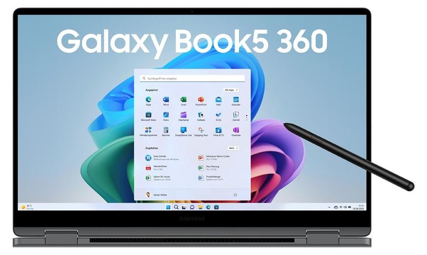 Samsung Galaxy Book5 360, Intel Core Ultra 5, 226V, Windows 11, Mondstein-Grau - 15,6 Zoll - 512 GB Speicher - Prozessor: Intel Core Ultra 5 - 512 GB