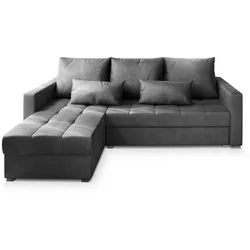 ECKSOFA KOS PIK M Grau Velours-Stoff mit Schlaffunktion