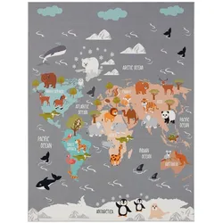 KINDERTEPPICH Tiere Grau 240 x 340 cm