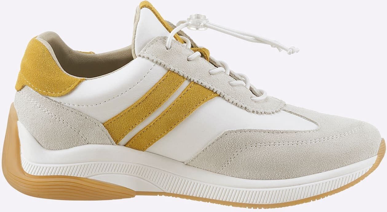 Sneaker HEINE, Damen, Gr. 42, gelb (weiß, gelb), Glattleder, Leder, Rindsleder, Schuhe Sneaker weiß, gelb 42