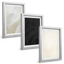 BILDER SET 3er Set - 20x30 cm Silberner Rahmen - Strukturen schattieren Minimalismus