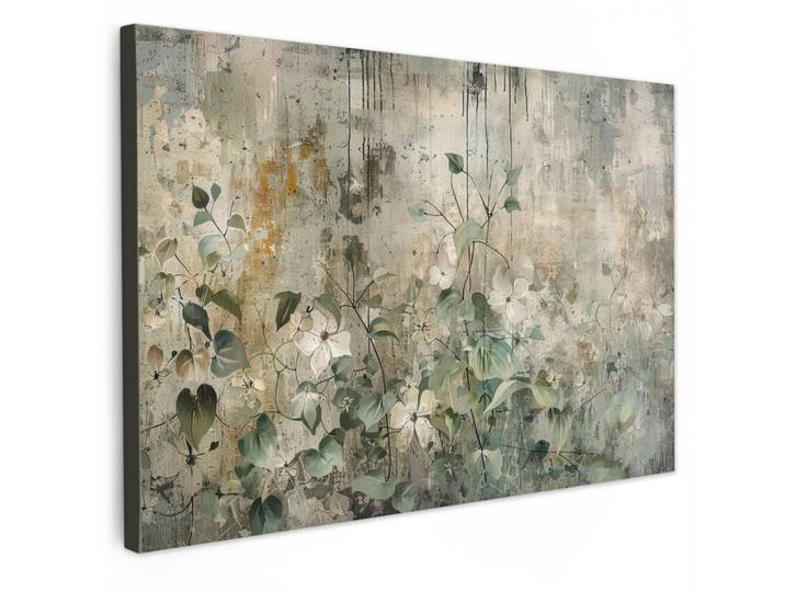 MuchoWow Leinwandbild - Blumen - Blätter - Abstrakt - Modern - 120x80 - Kunstdruck, Grau, Textil, Kiefer, Rechteckig, 120x80 cm, gerahmt, Bilder & Rahmen, Bilder, Wandbilder