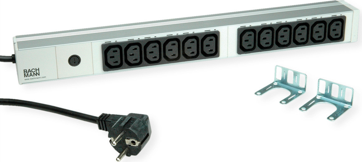 Bachmann 19 inch 1HE 12x C13 2,0m stroomverdeelunit met CEE7/7 stekker