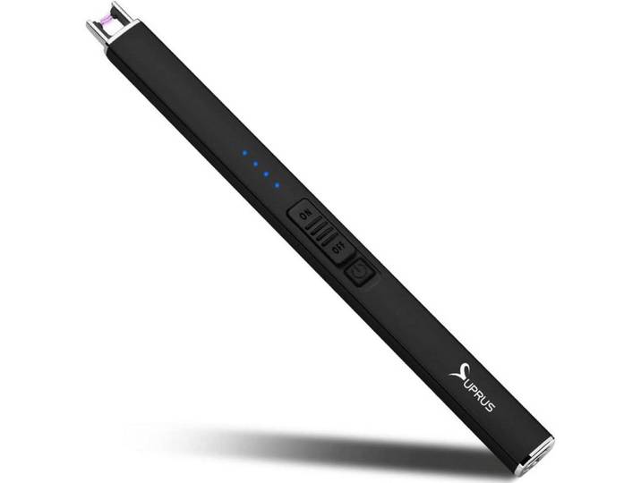 Elektrisches Feuerzeug Lichtbogen Schwarz USB Wiederaufladbar Winddicht mit Sicherheitsschloss, Kunststoff, 1.5x1.5x12 cm, Küchenzubehör, Küchenhelfer