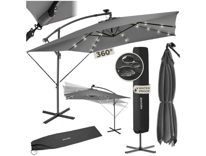 Sonnenschirm Sunna LED-Solar mit Kurbel 2,5 x 2,5 m - hellgrau