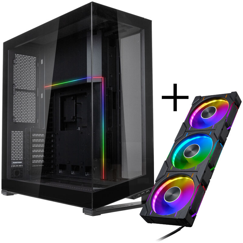 Phanteks NV7 E-ATX-Gehäuse, Tempered Glass, ARGB + D30 PWM Regular Airflow D-RGB Lüfter, 3er Pack - 120mm, schwarz