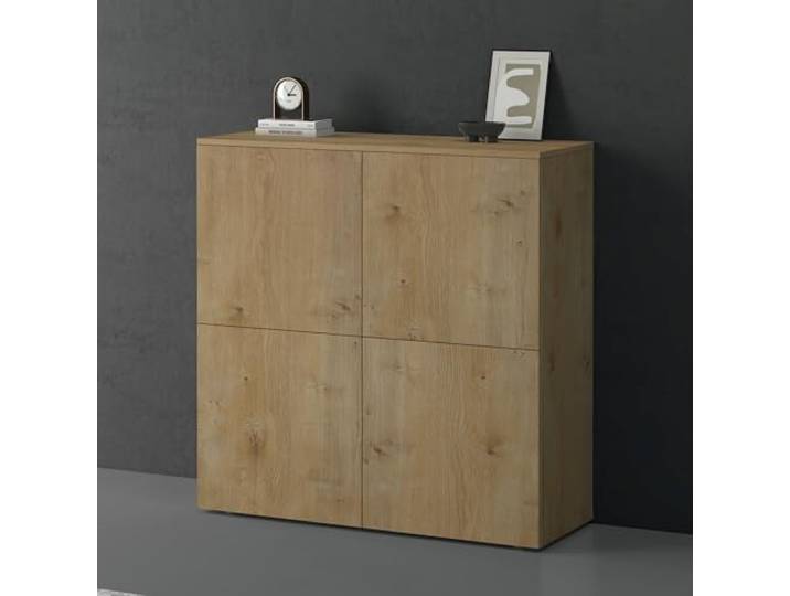 doporro Kommode 100x36x98cm Sideboard mit 4 Türen verstellbare Einlegeböden Modern Sideboard, Push-to-Open, verstellbare Füße, Flurschrank, wohnzimmer, schlafzimmer, Kerneiche, Schrank04