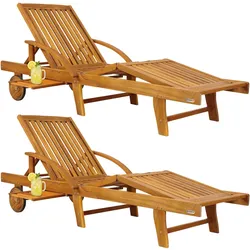 CASARIA® Sonnenliege Tami Sun Akazien Holz verstellbar Tisch Liege 2er Set