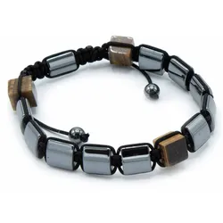 Magnetic Hematite Shamballa Bracelet -  Tiger Eye Cuboids
