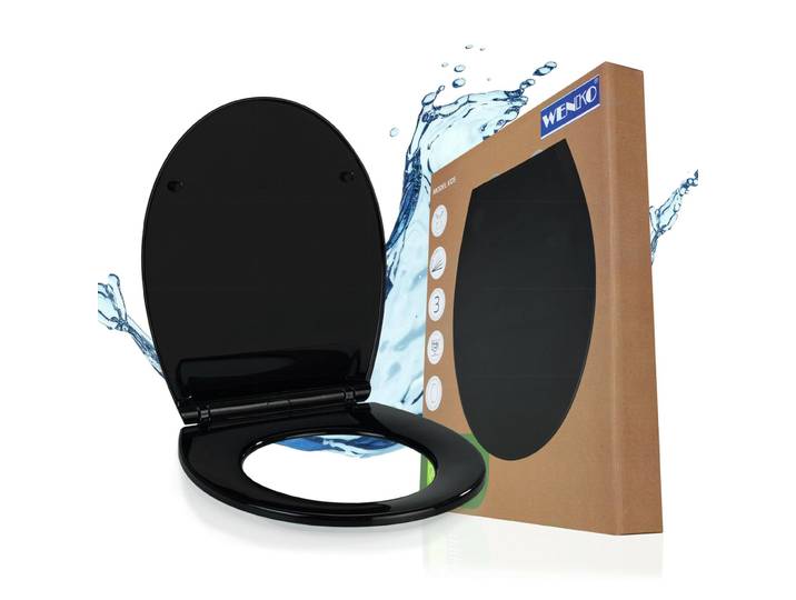 WC-Sitz WENKO KOS , schwarz, B:37,5cm L:44cm, Thermoplast, WC-Sitze, WC-Sitz