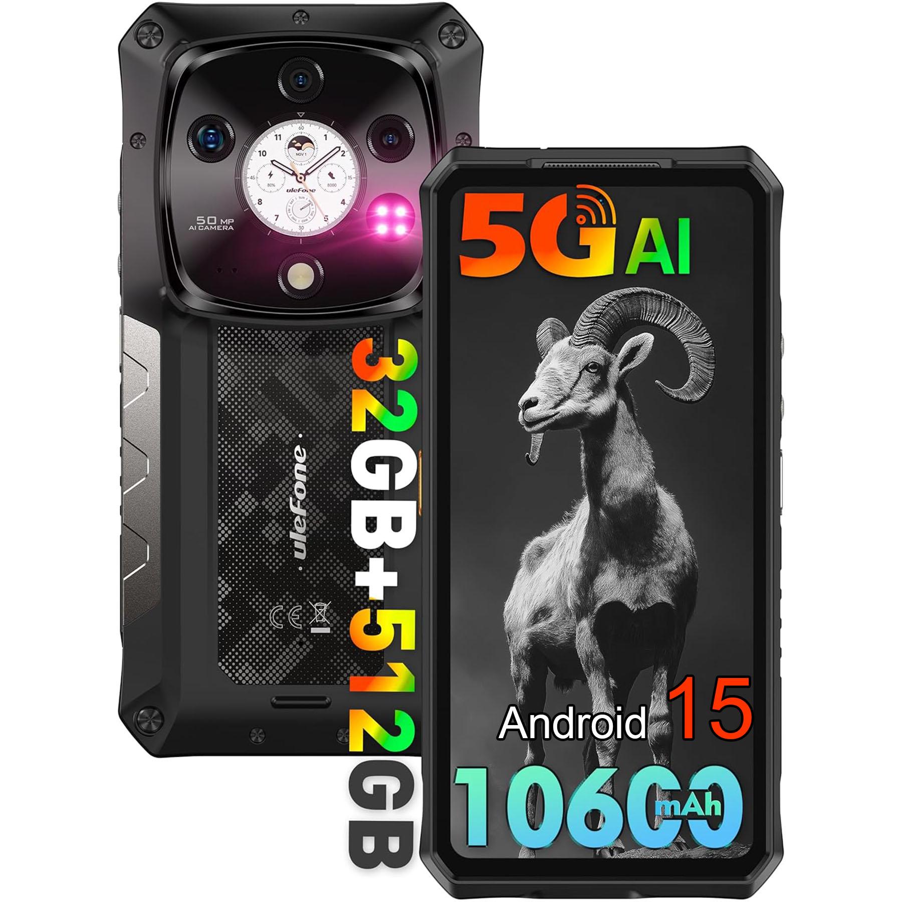 Ulefone Armor 28 Pro Outdoor Handy 5G AI Smartphone 32GB+512GB, 6.67" FHD+ 120Hz AMOLED + 1.04" Sub-Screen 10600mAh 120W Nachtsicht Android 15,Schwarz