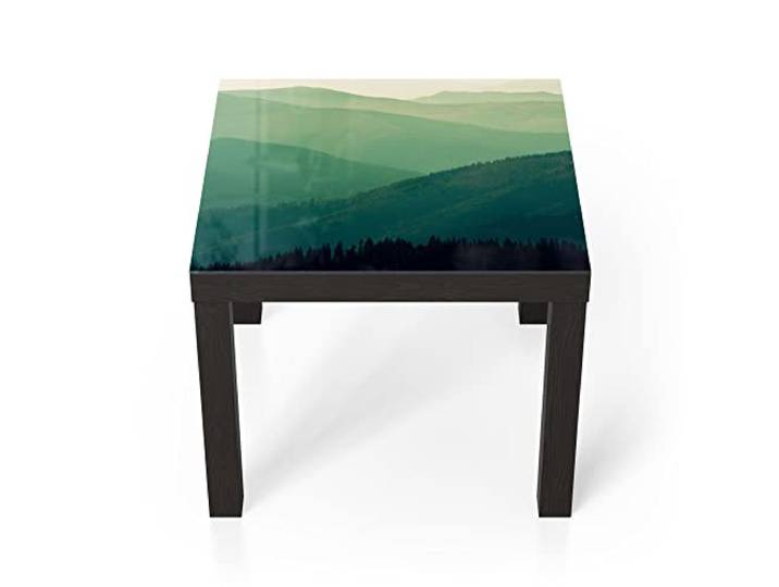 DEQORI Glastisch schwarz klein 55x55 cm Motiv Bewaldete Hänge ausgefallener Beistelltisch aus Glas Hochglanz Couchtisch fürs Wohnzimmer moderner Couch Tisch mit Design